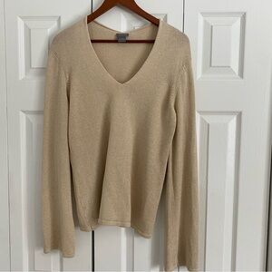Ann Taylor Women Large Knit Sweater Gold Shimmer Holiday New Year Party